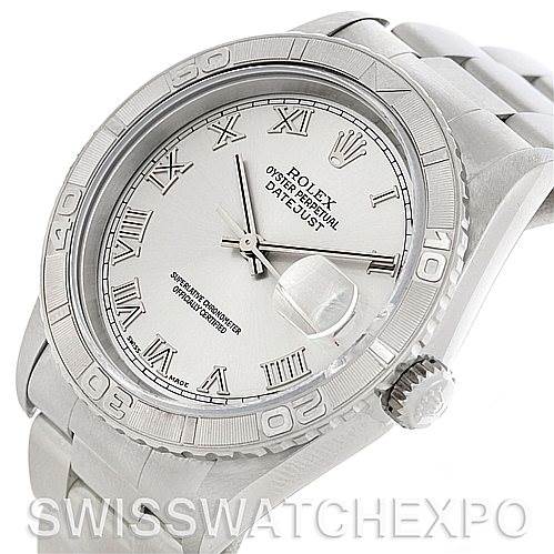 The image shows a Rolex Turn-o-Graph 16264 Men's Stainless Steel Silver Dial 16264 Men's Stainless Steel Silver Dial watch from an angled view, highlighting the dial, bezel, crown, and part of the bracelet.