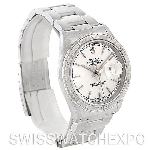 The image shows a silver Rolex Turn-o-Graph 16264 Men's Stainless Steel Silver Dial 16264 Men's Stainless Steel Silver Dial watch, displaying the dial, bezel, and part of the bracelet from a front-left angle.