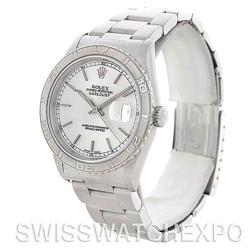 The image shows a Rolex Turn-o-Graph 16264 Men's Stainless Steel Silver Dial 16264 Men's Stainless Steel Silver Dial watch at a slight angle, highlighting the dial, bezel, crown, and bracelet.