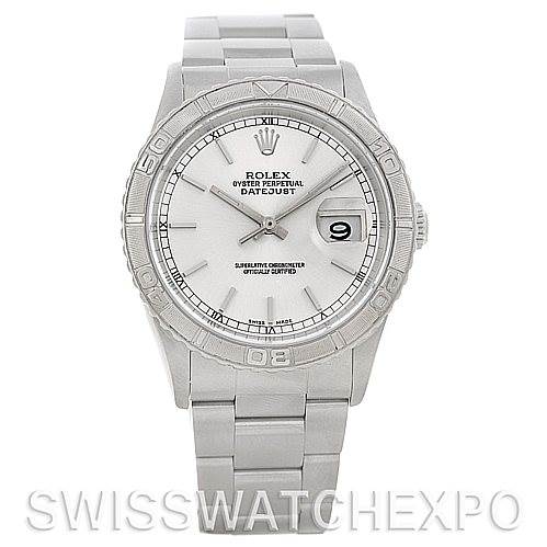 The Rolex Turn-o-Graph 16264 Men's Stainless Steel Silver Dial 16264 Men's Stainless Steel Silver Dial watch is shown from the front, displaying the face, hands, date window, and bracelet.