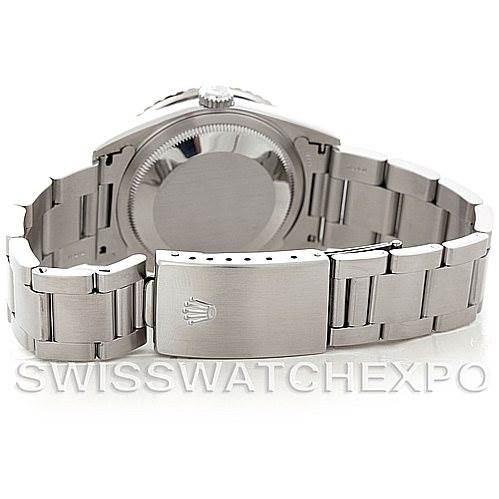 This image shows the back and bracelet of a Rolex Turn-o-Graph 16264 Men
s Stainless Steel Black Dial 16264 Men
s Stainless Steel Black Dial watch at an angle, highlighting the clasp and case back.