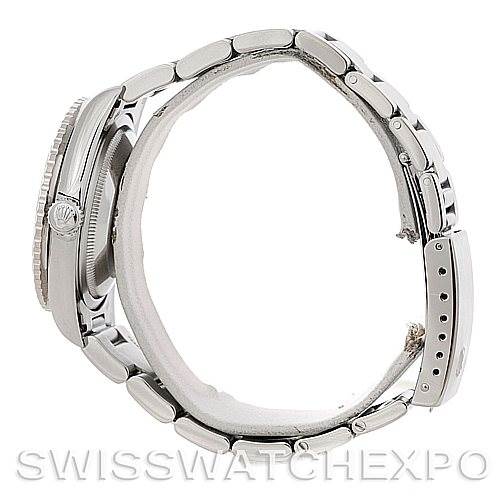 The image shows a side view of the Rolex Turn-o-Graph 16264 Men
s Stainless Steel Black Dial 16264 Men
s Stainless Steel Black Dial, focusing on the bracelet, case, and crown.