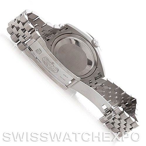 This image shows the backside and clasp of a Rolex Turn-o-Graph 116264 Men's Stainless Steel White Dial 116264 Men's Stainless Steel White Dial watch from an angled perspective.