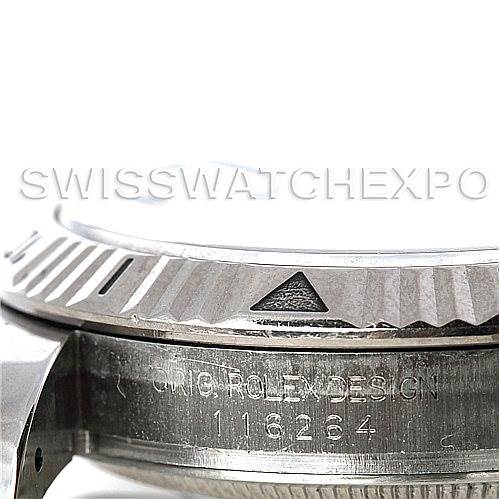 The image shows a close-up of the bezel and case side of a Rolex Turn-o-Graph 116264 Men's Stainless Steel White Dial 116264 Men's Stainless Steel White Dial model, highlighting the "Orig Rolex Design" and reference number "116264".