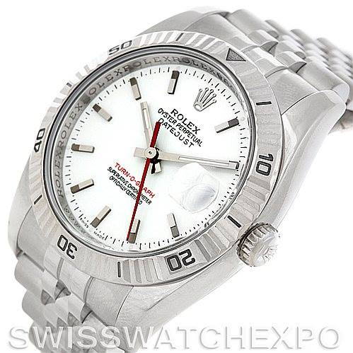 The image shows a Rolex Turn-o-Graph 116264 Men's Stainless Steel White Dial 116264 Men's Stainless Steel White Dial watch at a front angle with a clear view of the bezel, dial, and bracelet.