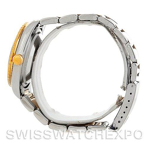 This image shows the side view of a Rolex Turn-o-Graph 16263 Men's Steel and Gold (two tone) Grey Dial 16263 Men's Steel and Gold (two tone) Grey Dial watch, highlighting the case, crown, and bracelet.