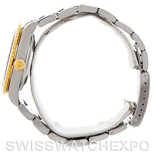 The image shows a side view of the Rolex Turn-o-Graph 16263 Men's Steel and Gold (two tone) Black Dial 16263 Men's Steel and Gold (two tone) Black Dial watch, highlighting the bracelet and case with a partially visible crown.