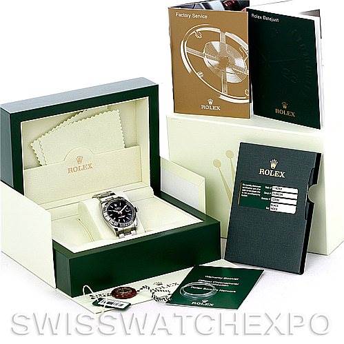 The image displays a Rolex Turn-o-Graph 116264 Men's Stainless Steel Black Dial 116264 Men's Stainless Steel Black Dial watch in its box, accompanied by booklets, tags, and a cleaning cloth, viewed from an oblique angle.