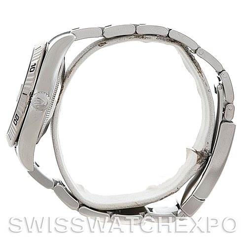 The image shows a side view of a Rolex Turn-o-Graph 116264 Men's Stainless Steel Black Dial 116264 Men's Stainless Steel Black Dial watch, including the bezel, crown, and metal bracelet links.