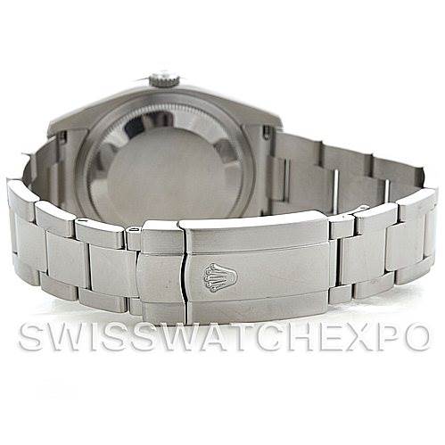 The image shows the back view of the Rolex Turn-o-Graph 116264 Men's Stainless Steel Black Dial 116264 Men's Stainless Steel Black Dial watch, highlighting its case back and the metal bracelet with the Rolex crown clasp.