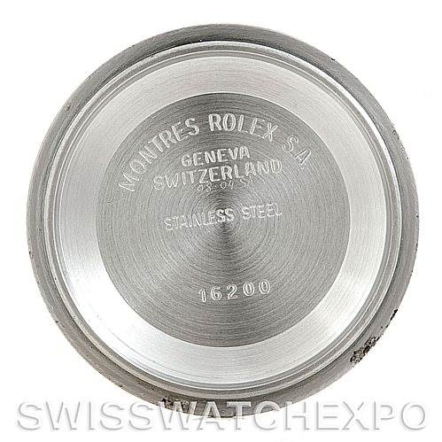 This image shows the case back of a Rolex Turn-o-Graph 16263 Men's Steel and Gold (two tone) Blue Dial 16263 Men's Steel and Gold (two tone) Blue Dial model, highlighting the "16200" model number and engraving details.