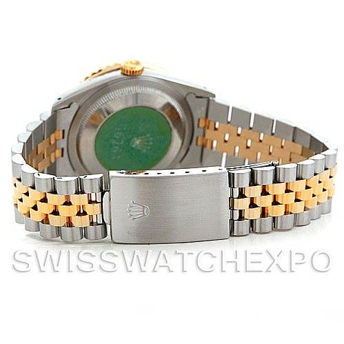 The image shows the back and clasp of the Rolex Turn-o-Graph 16263 Men's Steel and Gold (two tone) Champagne Dial 16263 Men's Steel and Gold (two tone) Champagne Dial watch, featuring a two-tone metal bracelet.