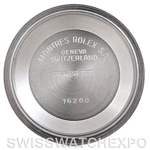 This image shows the inside case back of a Rolex Turn-o-Graph 16263 Men's Steel and Gold (two tone) Champagne Dial 16263 Men's Steel and Gold (two tone) Champagne Dial model, viewed directly from above.