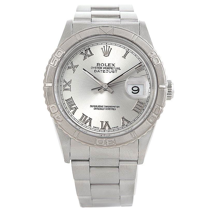 The image shows a frontal view of a Rolex Turn-o-Graph 16264 Men's Stainless Steel Silver Dial 16264 Men's Stainless Steel Silver Dial watch, displaying the dial, bezel, and bracelet.