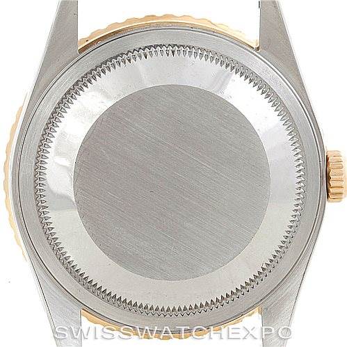 This image shows the back case and crown of a Rolex Turn-o-Graph 16263 Men's Steel and Gold (two tone) Black Dial 16263 Men's Steel and Gold (two tone) Black Dial watch.