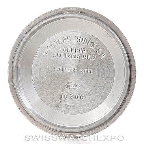 This image shows the inner case back of a Rolex Turn-o-Graph 16263 Men's Steel and Gold (two tone) Black Dial 16263 Men's Steel and Gold (two tone) Black Dial model, featuring engraved text and model number "16200."