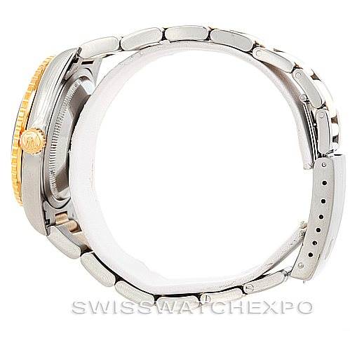 This image shows the side view of a Rolex Turn-o-Graph 16263 Men's Steel and Gold (two tone) Black Dial 16263 Men's Steel and Gold (two tone) Black Dial watch, highlighting the bracelet and the crown.