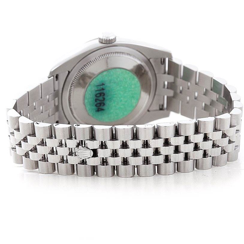 The image shows the back view of a Rolex Turn-o-Graph 116264 Men's Stainless Steel White Dial 116264 Men's Stainless Steel White Dial watch, highlighting the bracelet and case back.