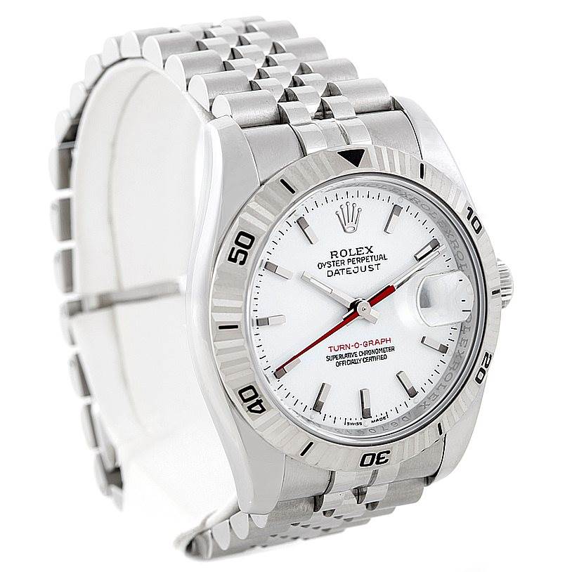 The image shows a Rolex Turn-o-Graph 116264 Men's Stainless Steel White Dial 116264 Men's Stainless Steel White Dial watch at a front-left angle, displaying the watch face, bezel, and bracelet.