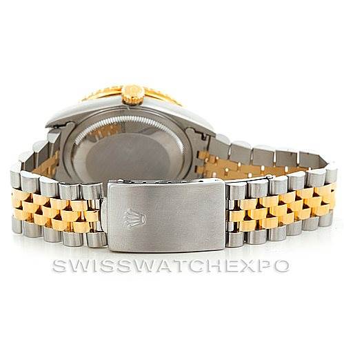 The image shows the backside and bracelet of a Rolex Turn-o-Graph 16263 Men's Steel and Gold (two tone) Champagne Dial 16263 Men's Steel and Gold (two tone) Champagne Dial watch.