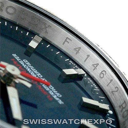 This image shows a close-up of the bezel and part of the dial of a Rolex Turn-o-Graph 116264 Men's Stainless Steel Blue Dial 116264 Men's Stainless Steel Blue Dial watch.