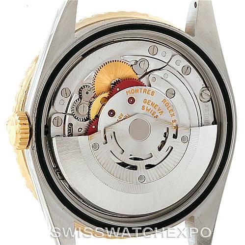 This image shows the backside of a Rolex Turn-o-Graph 16263 Men's Steel and Gold (two tone) Grey Dial 16263 Men's Steel and Gold (two tone) Grey Dial model, revealing its intricate movement and internal mechanisms.