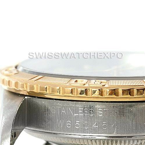The image shows a close-up of the side profile of the Rolex Turn-o-Graph 16263 Men's Steel and Gold (two tone) Grey Dial 16263 Men's Steel and Gold (two tone) Grey Dial watch, highlighting the stainless steel case and part of the bezel.