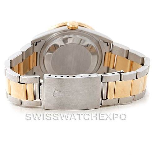 The image shows the back view of a Rolex Turn-o-Graph 16263 Men's Steel and Gold (two tone) Grey Dial 16263 Men's Steel and Gold (two tone) Grey Dial watch, highlighting the bracelet, clasp, and case back.