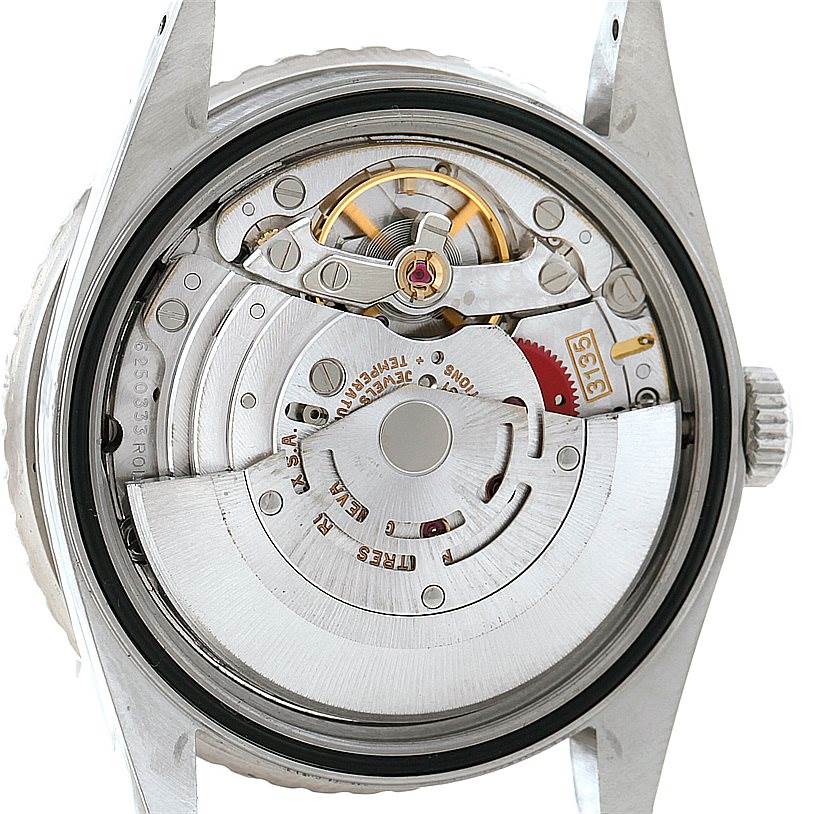 The image shows the internal mechanical movement of a Rolex Turn-o-Graph 16264 Men
s Stainless Steel Grey Dial 16264 Men
s Stainless Steel Grey Dial watch with its back cover removed.