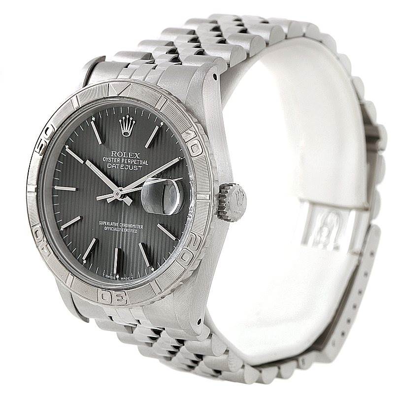 The image shows a side/front angle view of the Rolex Turn-o-Graph 16264 Men
s Stainless Steel Grey Dial 16264 Men
s Stainless Steel Grey Dial watch, highlighting its bezel, crown, dial, and bracelet.