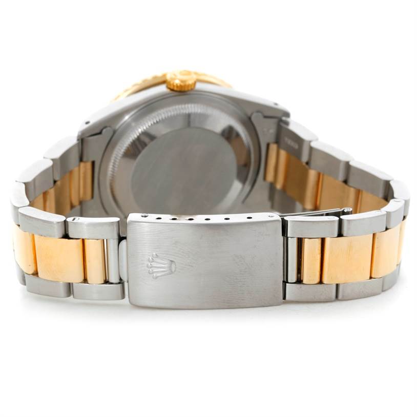 This image shows the backside and bracelet clasp of a Rolex Turn-o-Graph 16263 Men's Steel and Gold (two tone) Black Dial 16263 Men's Steel and Gold (two tone) Black Dial watch.