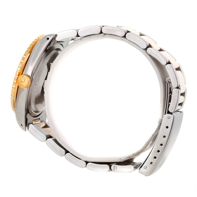 The image shows a side view of the Turn-o-Graph Rolex watch, displaying its crown, bezel, and bracelet links.