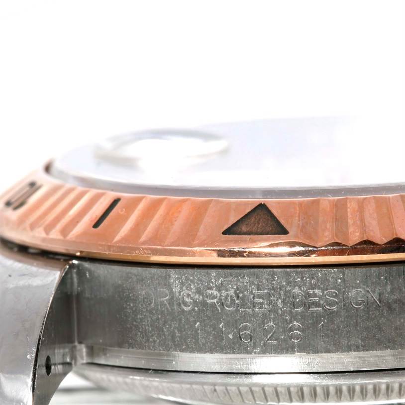 The image shows a close-up side view of the case and bezel of the Rolex Turn-o-Graph 116261 Men
s Stainless Steel Silver Dial 116261 Men
s Stainless Steel Silver Dial watch model.