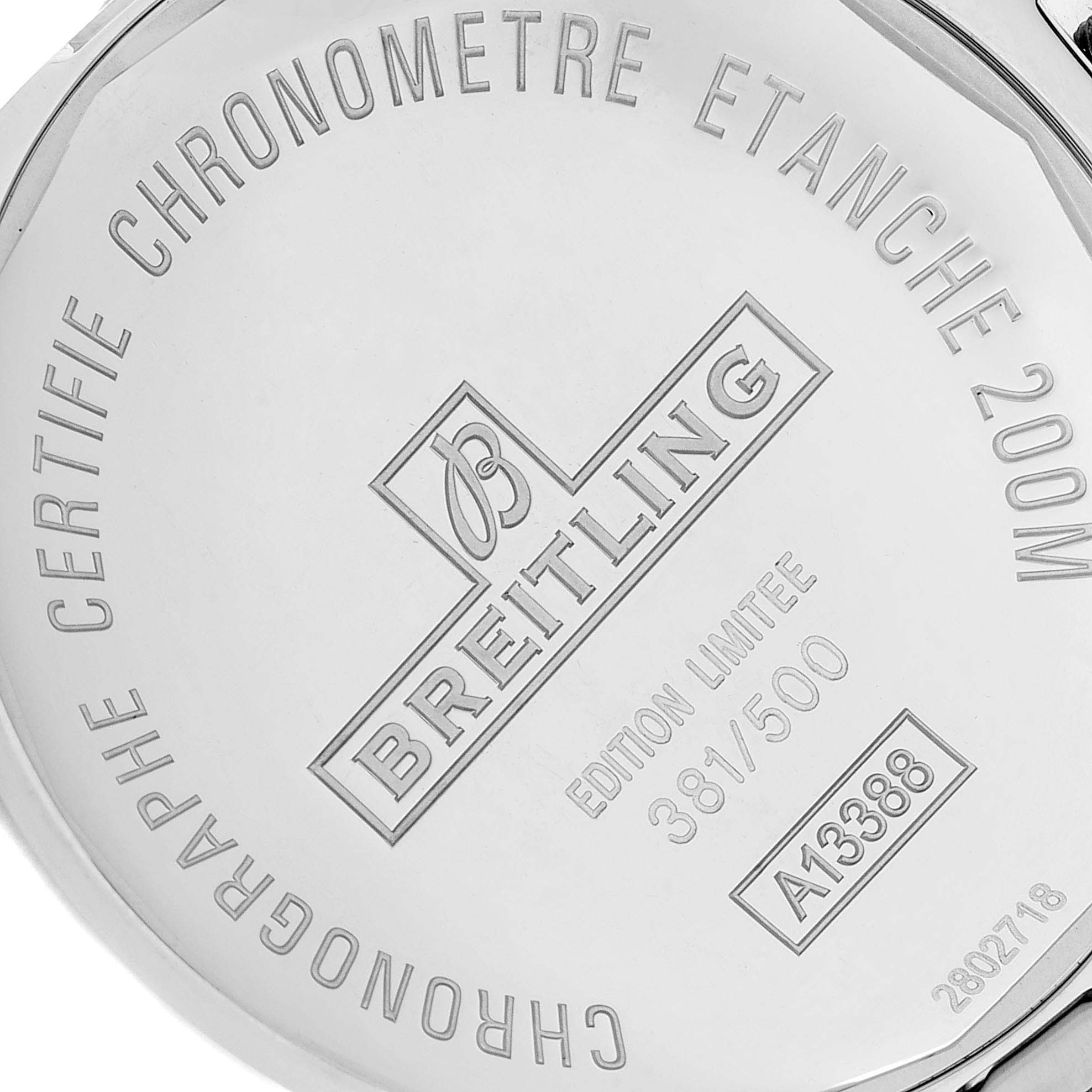 The image shows the back case of a Breitling Colt A13388 Men's Stainless Steel Black Dial A13388 Men's Stainless Steel Black Dial watch, indicating it is a limited edition model.
