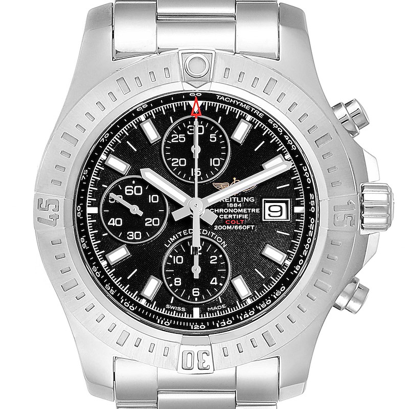 Breitling Colt Black Dial Stainless Steel Mens Watch A13388 Box Papers SwissWatchExpo