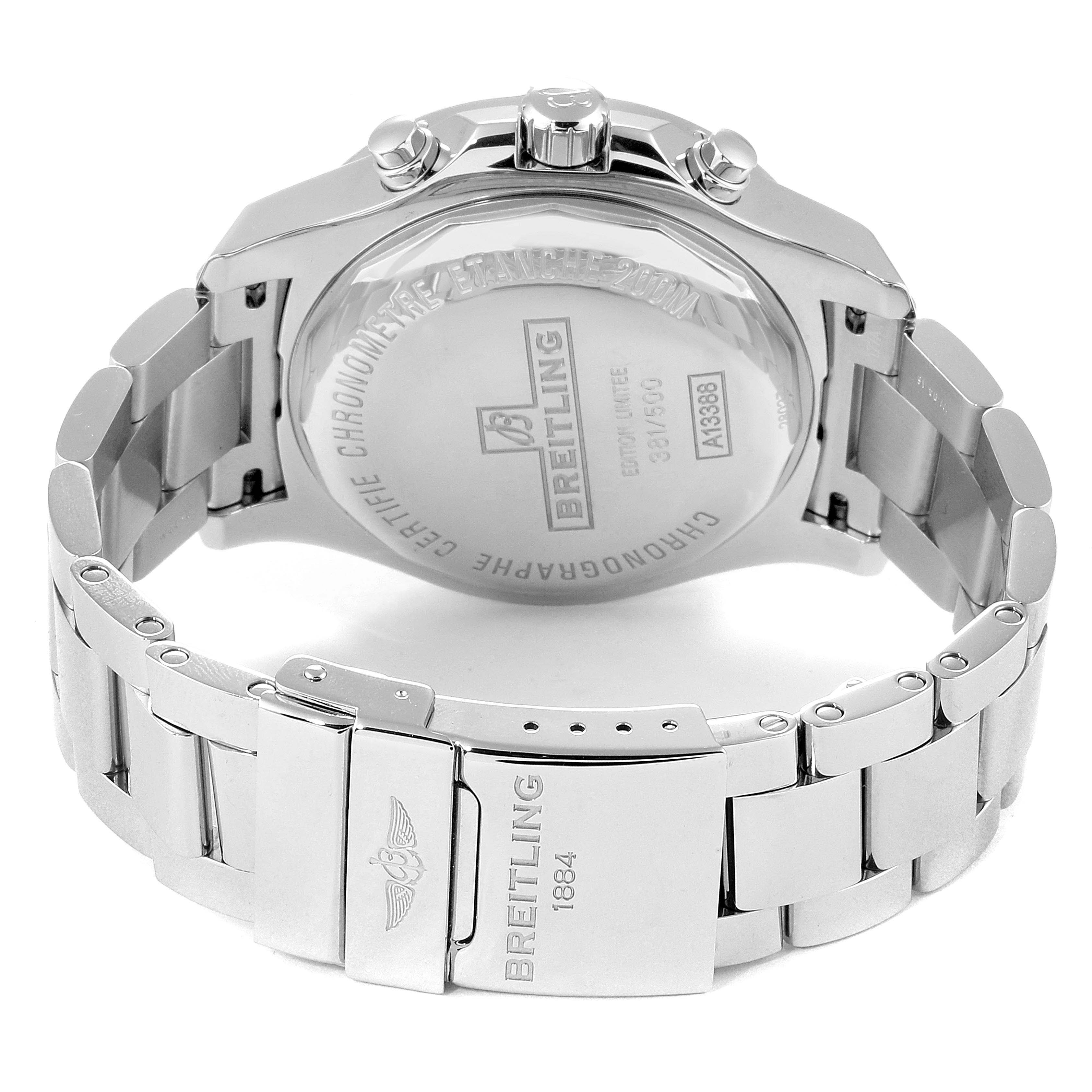 The image shows the back view of a Breitling Colt A13388 Men's Stainless Steel Black Dial A13388 Men's Stainless Steel Black Dial watch, highlighting the clasp and case back details.