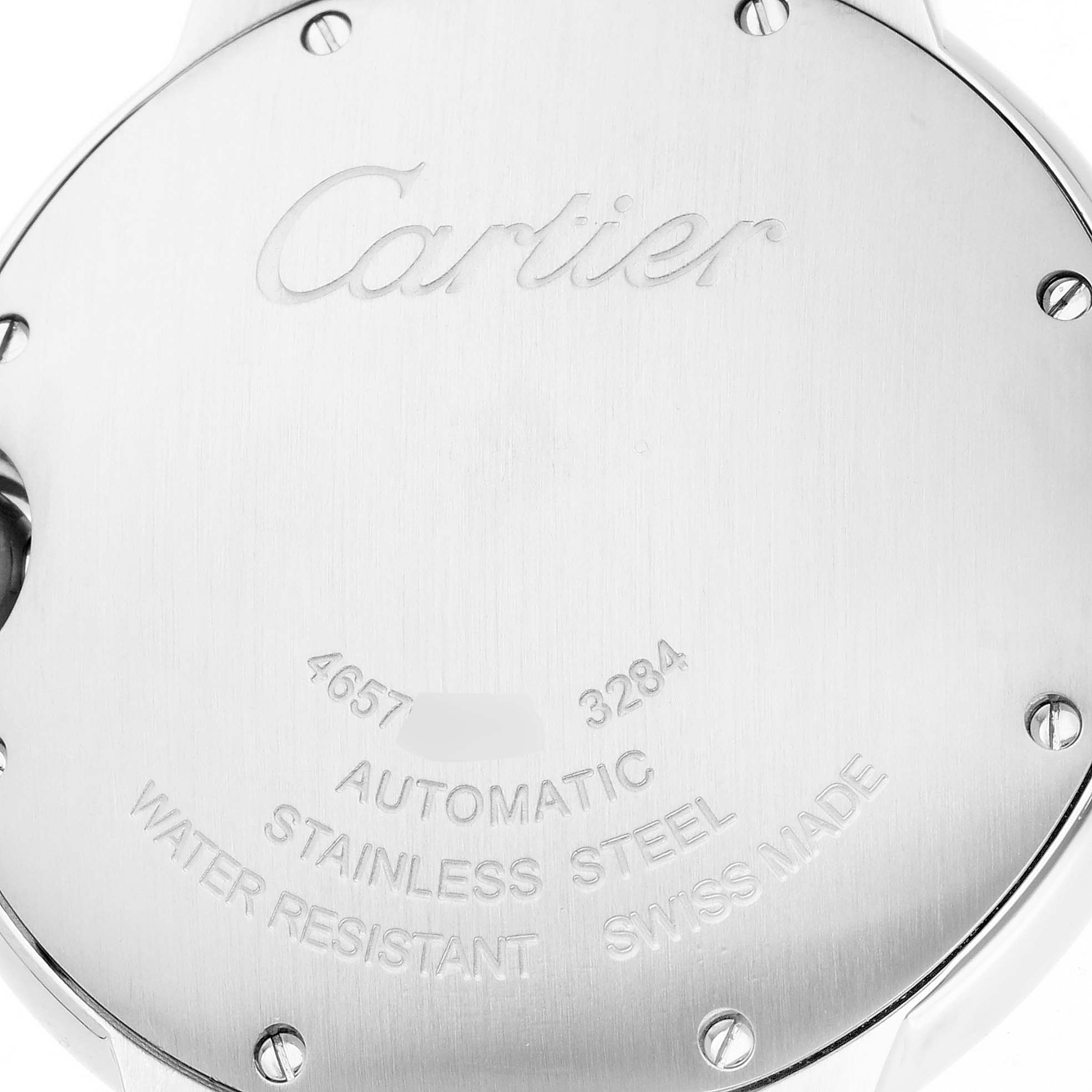 This image shows the back casing of a Ballon Bleu by Cartier watch.