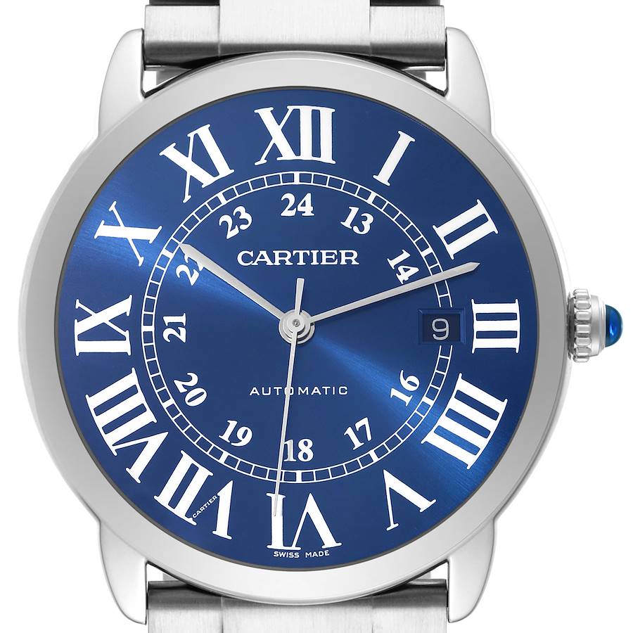 Cartier Ronde Solo XL Blue Dial Automatic Steel Mens Watch WSRN0023 Card SwissWatchExpo