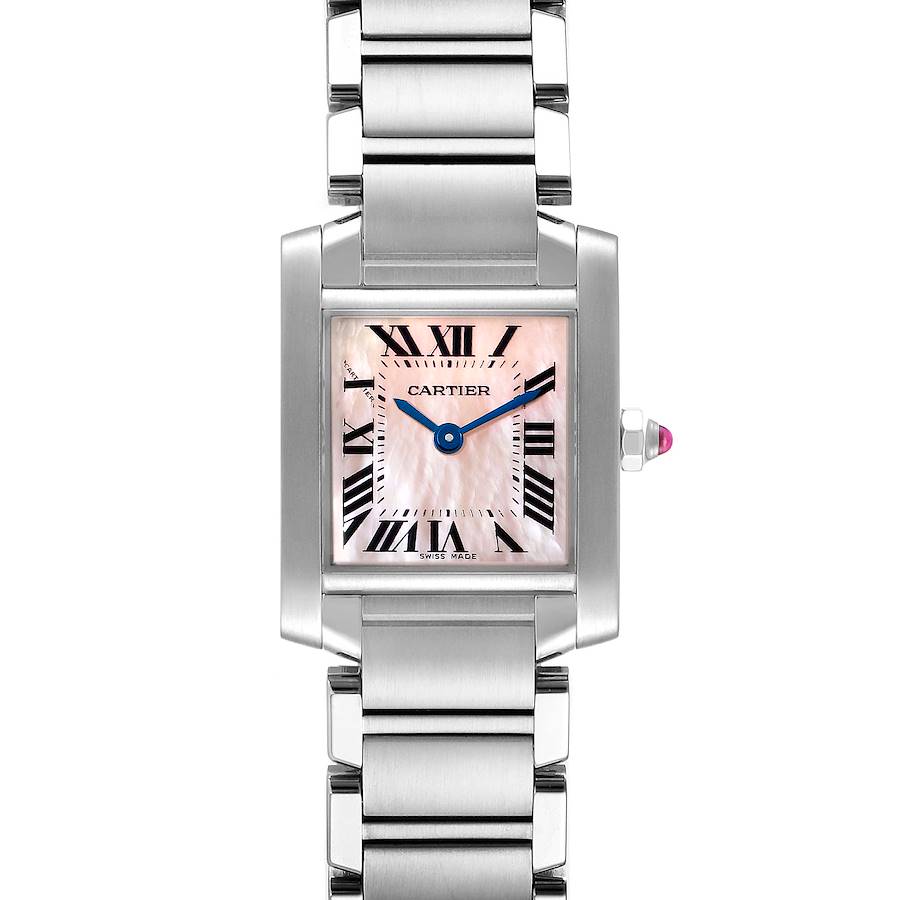 Cartier Tank Francaise Pink MOP Steel Ladies Watch W51028Q3 Box Papers SwissWatchExpo