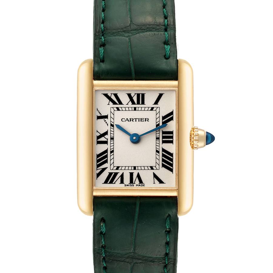 Cartier Tank Louis Small Yellow Gold Green Strap Ladies Watch W1529856 Card SwissWatchExpo