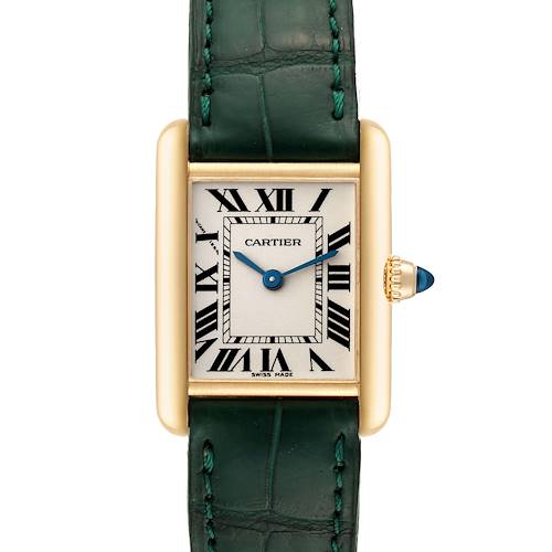 Photo of Cartier Tank Louis Small Yellow Gold Green Strap Ladies Watch W1529856 Card