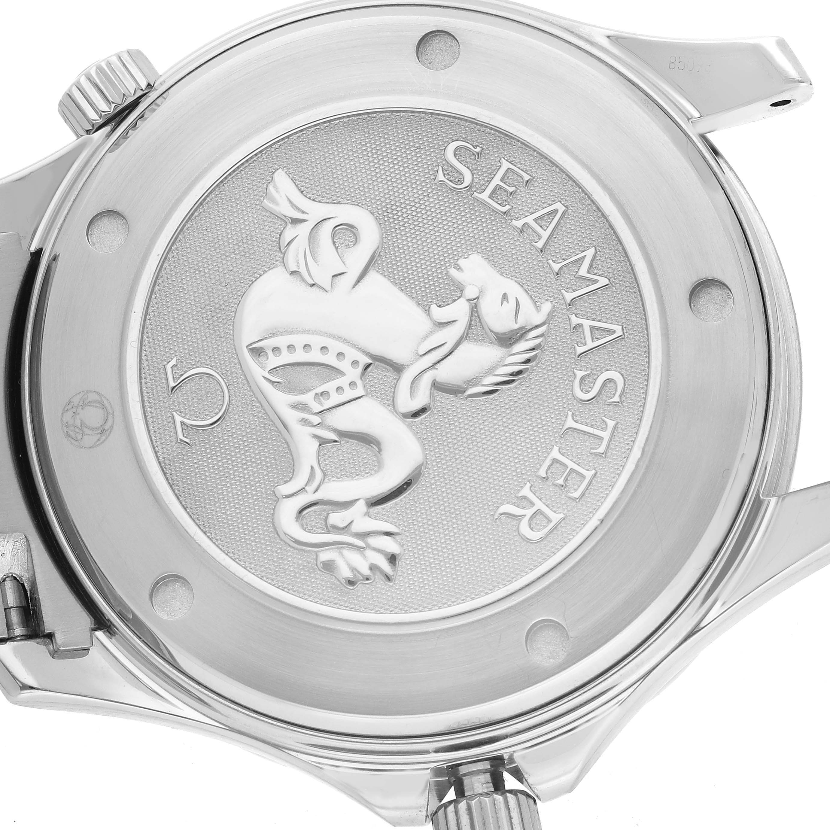 The image shows the case back of the Omega Seamaster 212.30.41.20.01.002 Men
s Stainless Steel Black Dial 212.30.41.20.01.002 Men
s Stainless Steel Black Dial watch, highlighting the engraved design and branding.