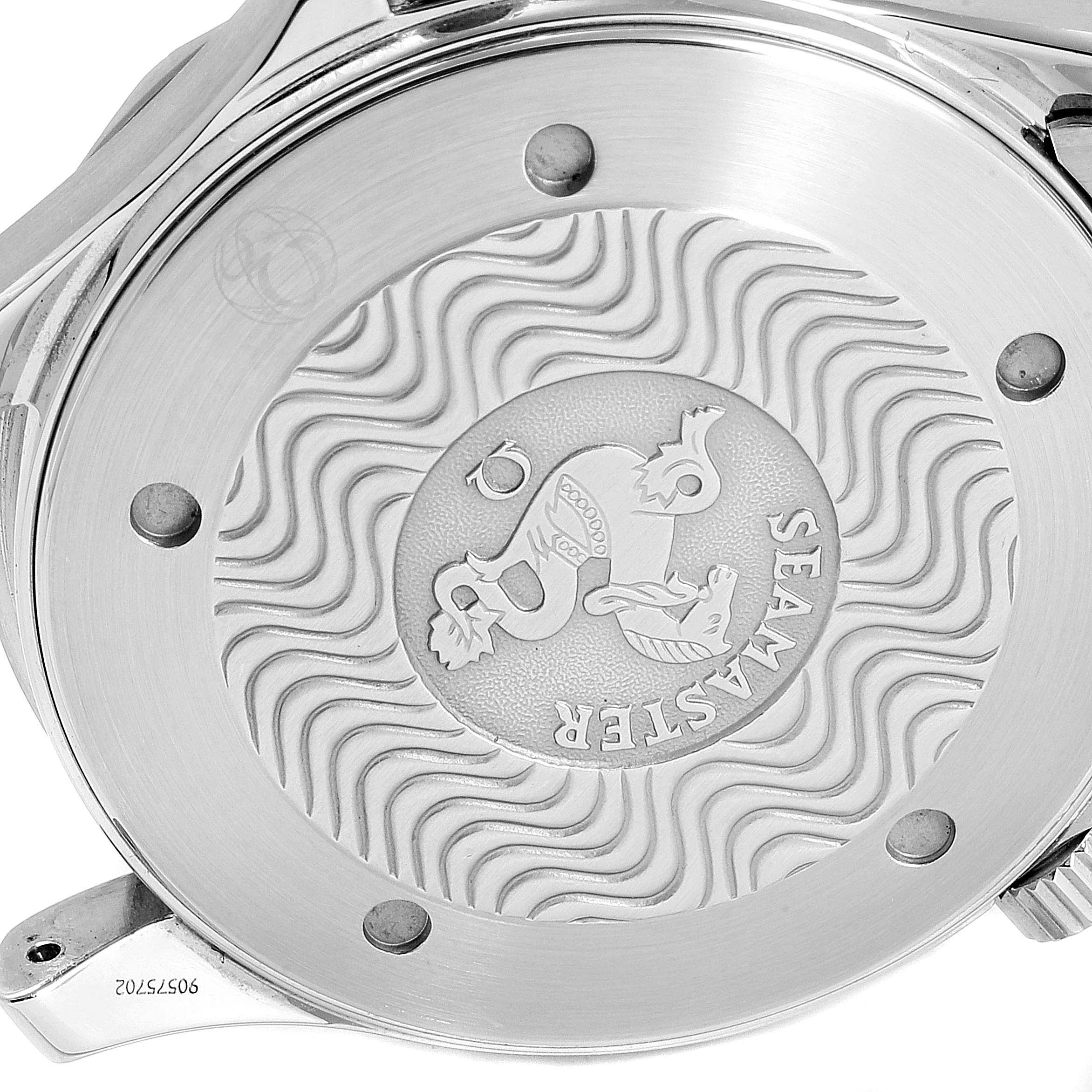 The image shows the back case of an Omega Seamaster 2264.50.00 Men
s Stainless Steel Black Dial 2264.50.00 Men
s Stainless Steel Black Dial watch at an angled view.