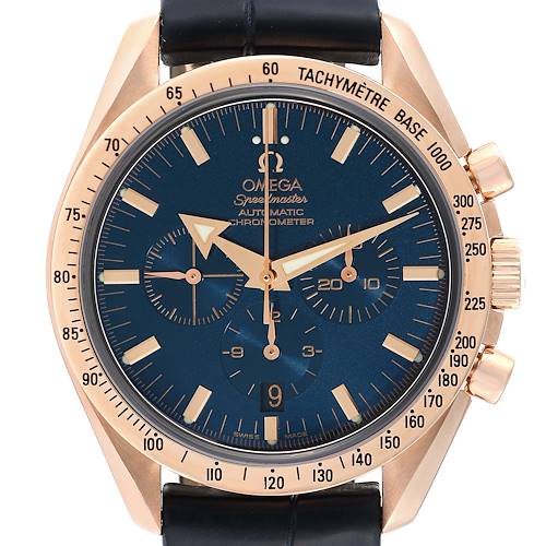 Photo of Omega Speedmaster Broad Arrow Blue Dial Rose Gold Mens Watch 3653.80.33
