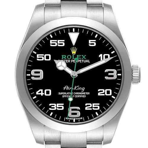 Photo of Rolex Air King 40 Black Dial Green Hand Steel Mens Watch 116900 Box Card
