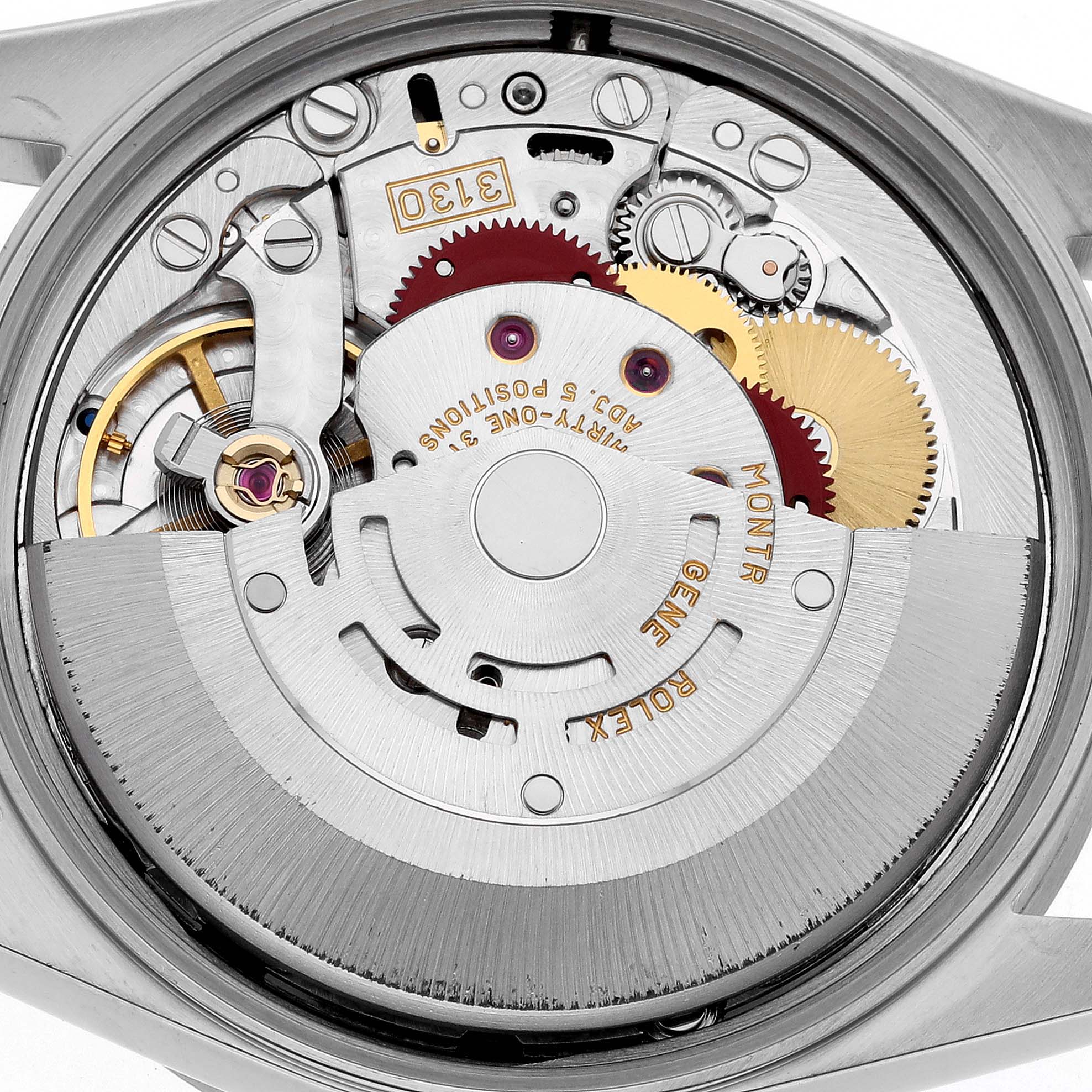 The image shows the inner movement mechanism of the Rolex Air-King 14010 Men's Stainless Steel Black Dial 14010 Men's Stainless Steel Black Dial watch, viewed from the back.