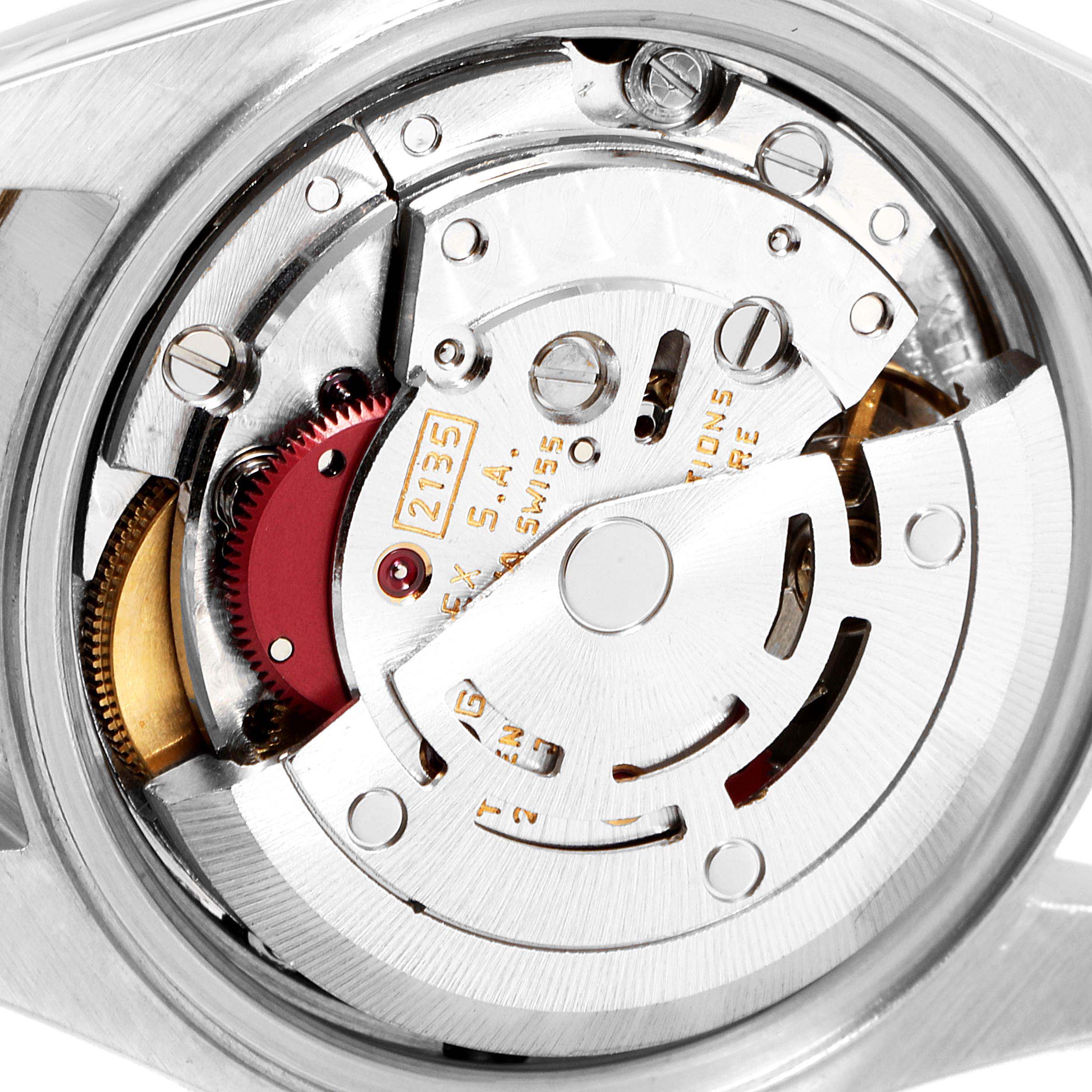 This image shows a close-up view of the movement inside a Rolex Datejust 69173 Women
s Steel and Gold (two tone) Champagne Dial 69173 Women
s Steel and Gold (two tone) Champagne Dial watch.