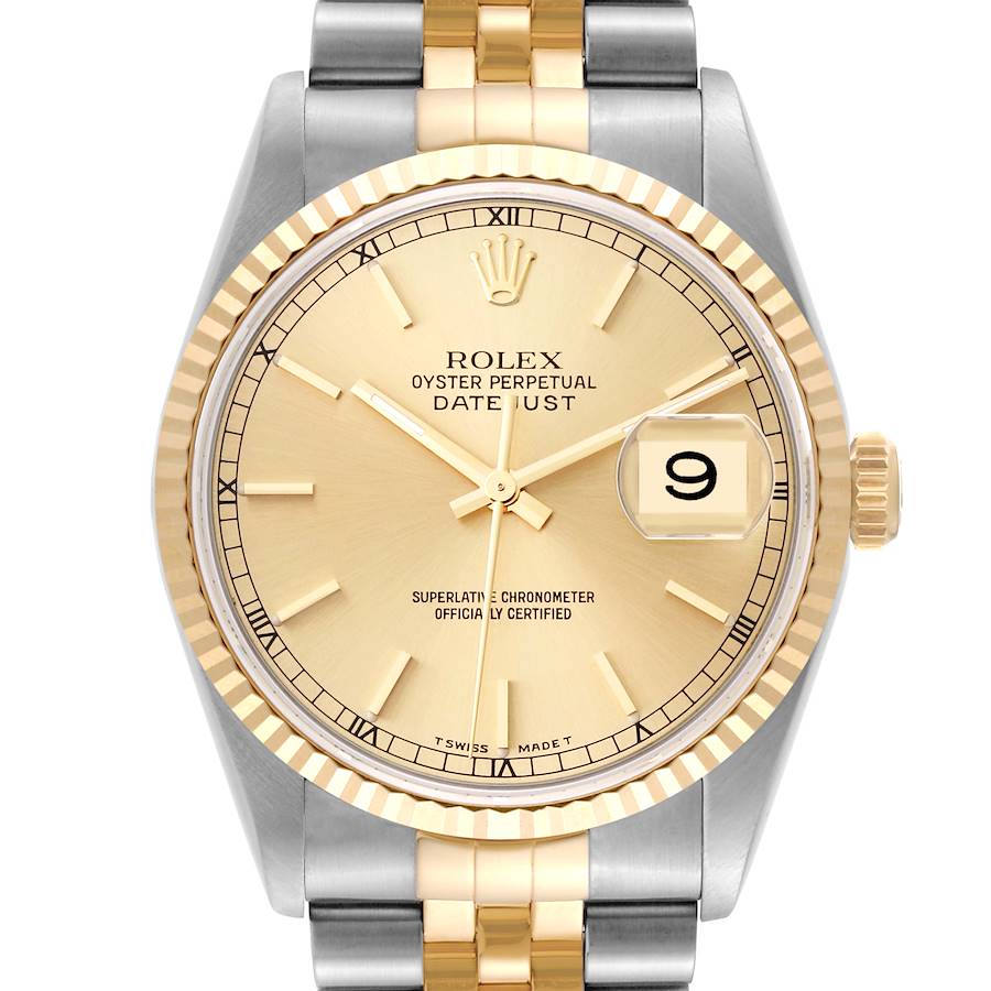 NOT FOR SALE Rolex Datejust 36 Steel Yellow Gold Champagne Dial Mens Watch 16233 Box Papers Partial Payment SwissWatchExpo