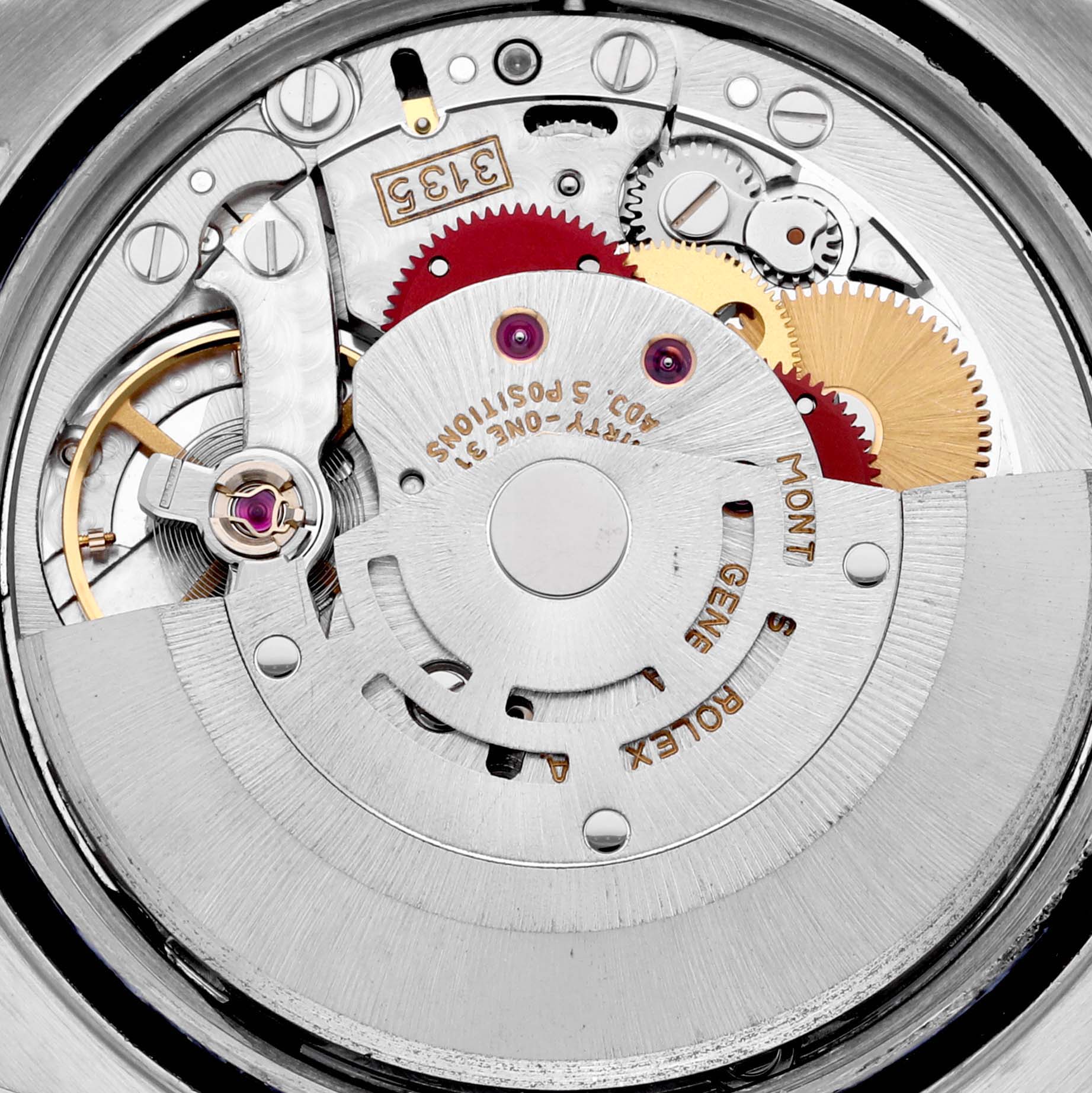 The image shows a close-up of the movement mechanism of a Rolex Datejust 16233 Men's Steel and Gold (two tone) Black Dial 16233 Men's Steel and Gold (two tone) Black Dial watch.