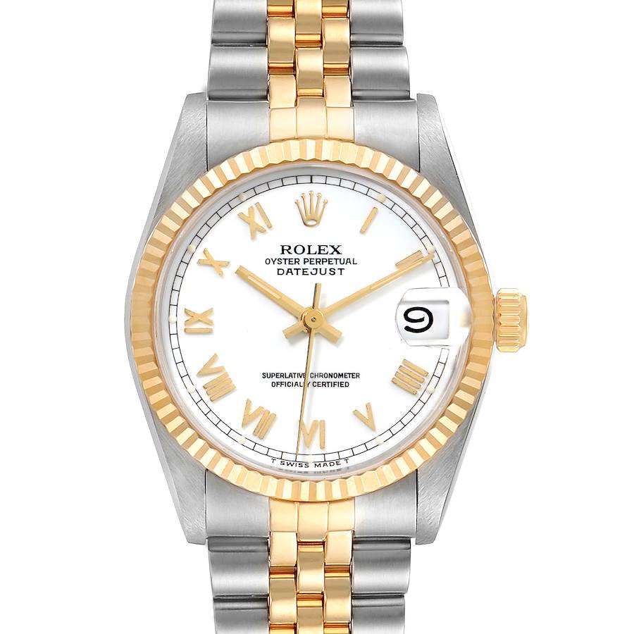 Rolex Datejust Midsize 31 White Dial Steel Yellow Gold Watch 68273 Box Papers SwissWatchExpo